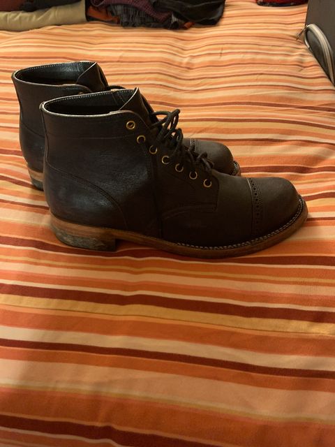 Photo by baltbootguy on March 3, 2023 of the Iron Boots Unlisted Model in Maryam Black Hand-Dyed Horsehide.