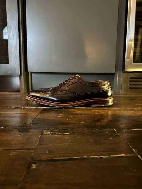Photo by full_brogue on December 4, 2022 of the Alden Long Wing Blucher in Horween Color 8 Shell Cordovan.