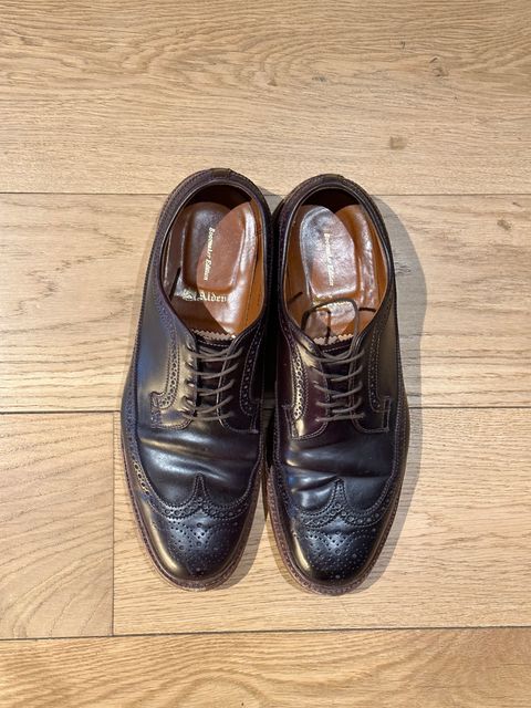 Photo by full_brogue on February 5, 2023 of the Alden Long Wing Blucher in Horween Color 8 Shell Cordovan.