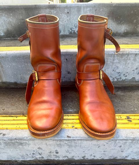 Photo by PatinaTechnodrome on January 4, 2026 of the Role Club Engineer Boots in Natural Italian Horsehide.