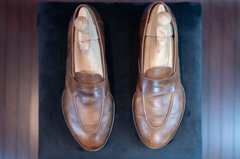 Photo by ImaGoat on February 5, 2026 of the Wayman Bespoke Full Strap Penny Loafer in Gold Brown Museum Calf.