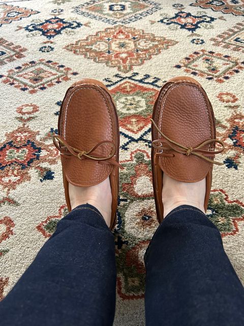 Photo by solly on October 1, 2025 of the Town View Leather Moccasins ‘Ole Maine Comfort Classic Double Sole in Honey Bull Hide.