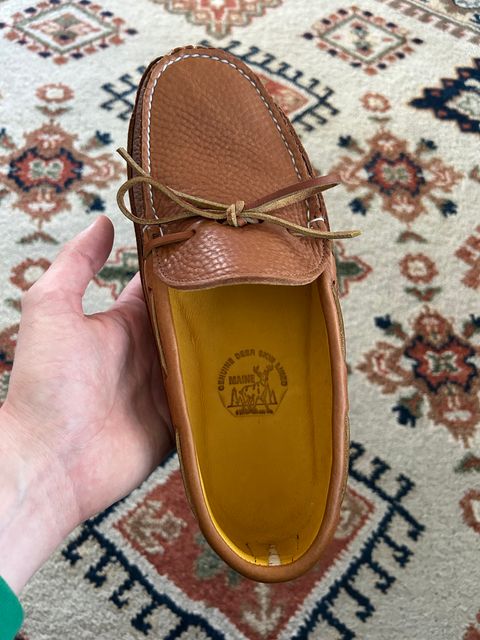 Photo by solly on October 1, 2025 of the Town View Leather Moccasins ‘Ole Maine Comfort Classic Double Sole in Honey Bull Hide.