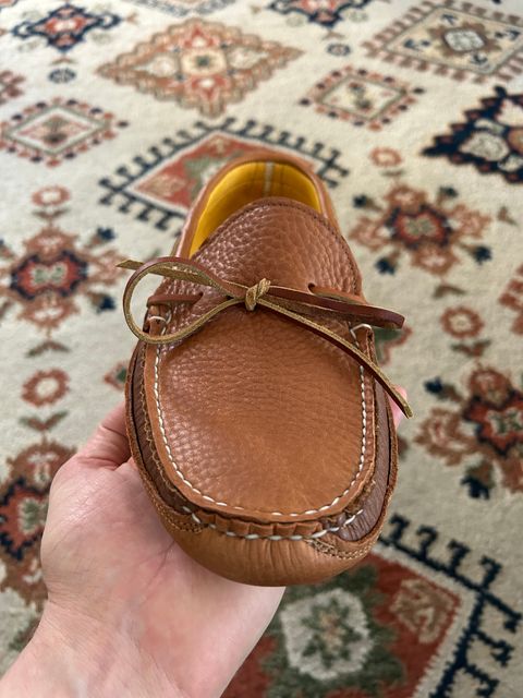 Photo by solly on October 1, 2025 of the Town View Leather Moccasins ‘Ole Maine Comfort Classic Double Sole in Honey Bull Hide.