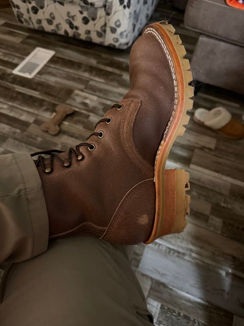 Photo by Shannmoody on February 16, 2026 of the Frank's Boots Type 2 Highlander in Horween Natural Waxed Flesh.