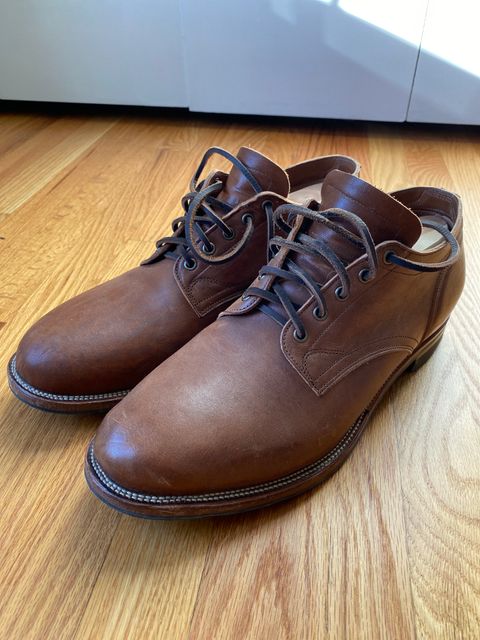 Photo by brogued on January 20, 2023 of the Viberg 145 Oxford in Horween Natural Essex Workshoe Butt.