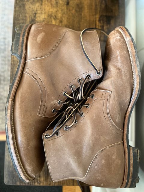 Photo by brogued on December 1, 2024 of the Viberg Service Boot in Maryam Taupe TPR Horsebutt.