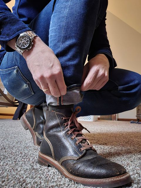 Photo by vintagekeys on January 11, 2026 of the John Lofgren M-43 Service Shoes in Horween Dark Brown Waxed Flesh.