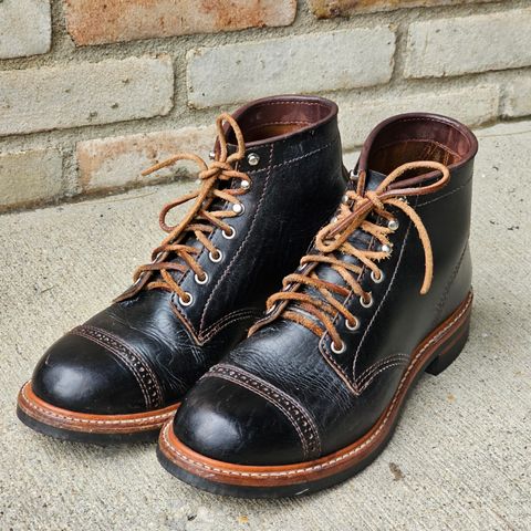 Photo by vintagekeys on February 5, 2025 of the John Lofgren Combat Boots in Shinki Black Oiled Horsebutt.