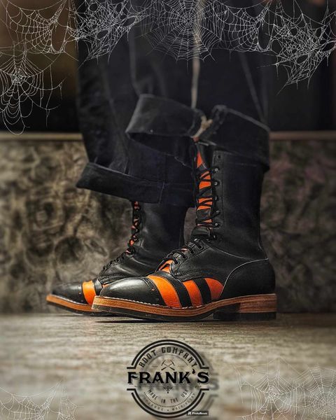 Photo by nobnix on October 23, 2023 of the Frank's Boots rebuild stripe in Horween Black Chromexcel.