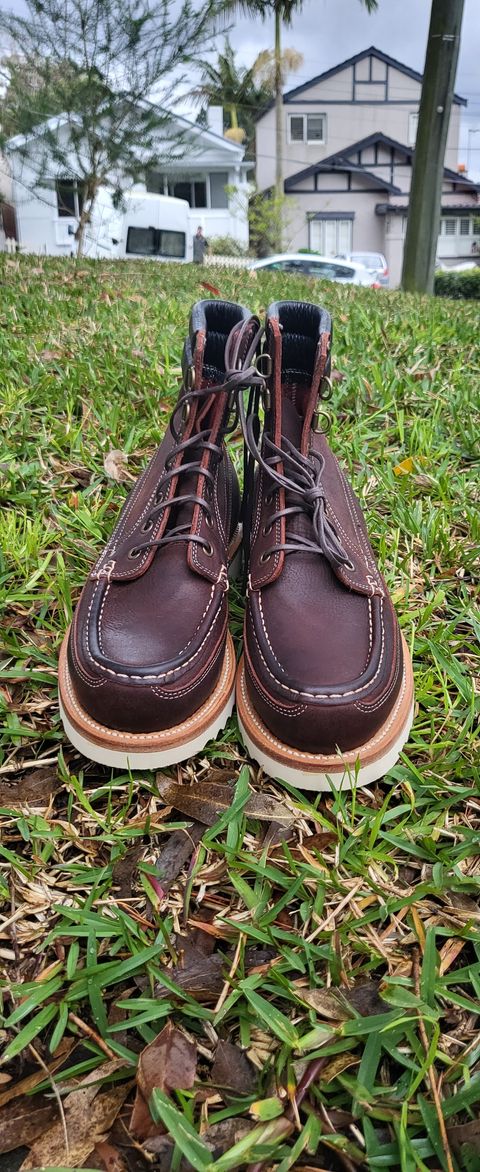 Photo by ajsoo on October 4, 2022 of the Grant Stone Field Boot in C.F. Stead Dark Burgundy Classic Kudu.