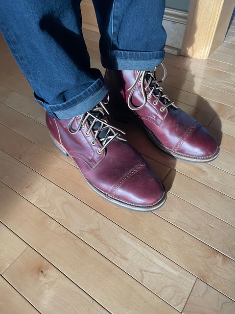 Photo by wonkytoe on April 30, 2025 of the Viberg Service Boot BCT in Horween Color 8 Chromexcel.