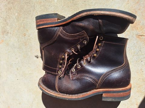 Photo by PatinaTherapist on February 3, 2024 of the Nicks Prospector in Horween Brown Waxed Flesh.