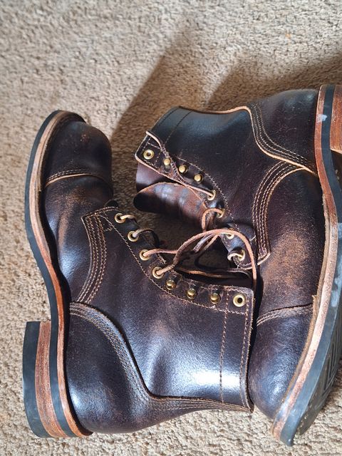 Photo by PatinaTherapist on April 3, 2024 of the Nicks Prospector in Horween Brown Waxed Flesh.