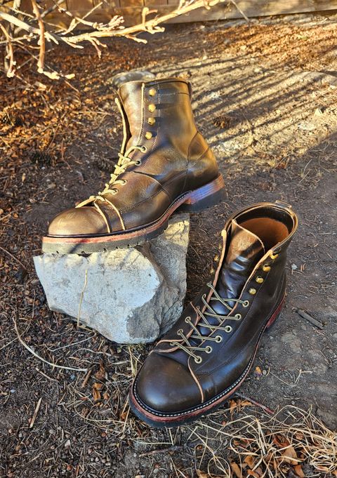 Photo by hosekileather on March 1, 2025 of the Jakkrabbits Monkey Boot in Maryam Olive Horsebutt.