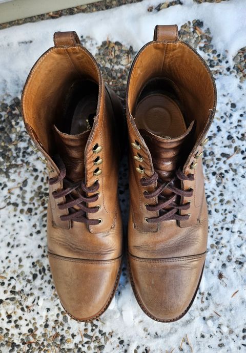 Photo by hosekileather on March 4, 2024 of the J.Crew Kenton Pacer Boots in Horween Natural Chromexcel.