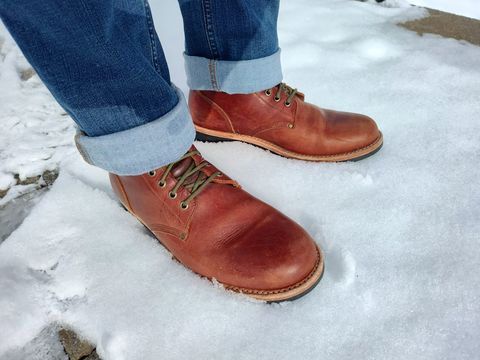 Photo by farroyo81 on December 5, 2024 of the Oak Street Bootmakers Field Boot in Seidel Light Brown Mustang.