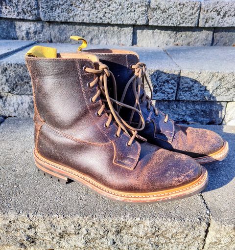 Photo by farroyo81 on February 3, 2024 of the Tricker's Burford Plain Derby Boot in Horween Java Waxed Flesh.