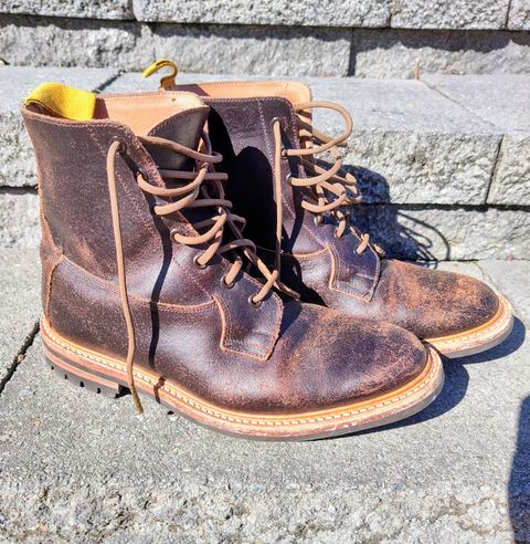 Photo by farroyo81 on March 3, 2024 of the Tricker's Burford Plain Derby Boot in Horween Java Waxed Flesh.