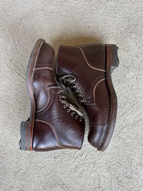 Photo by wvbootsndenim on November 5, 2022 of the Viberg Service Boot in Shinki Dark Brown Oiled Horsebutt.
