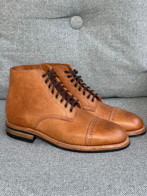 Photo by prock1820 on October 1, 2023 of the Oak Street Bootmakers Lakeshore Boot in Badalassi Carlo Cognac Pueblo Veg Crust.