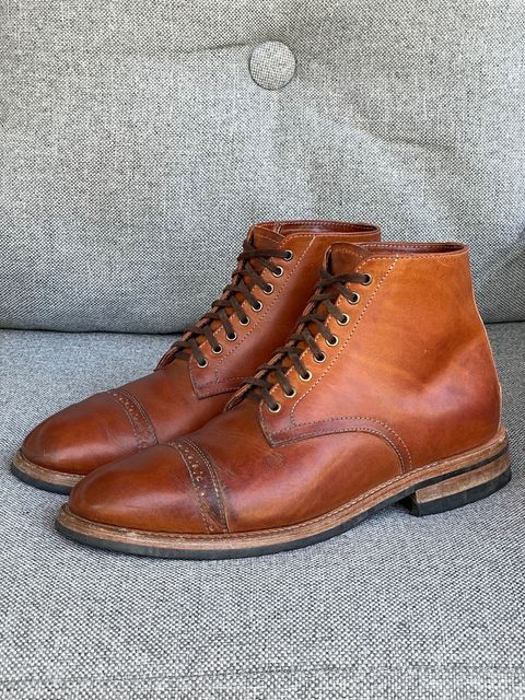 Photo by prock1820 on November 1, 2023 of the Oak Street Bootmakers Lakeshore Boot in Badalassi Carlo Cognac Pueblo Veg Crust.