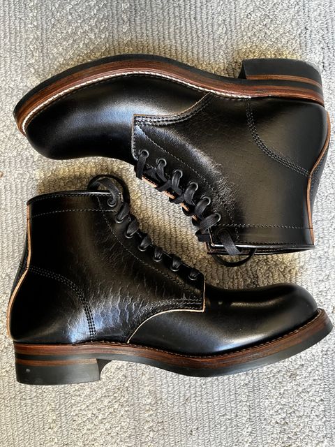Photo by CellBlaster on March 12, 2023 of the John Lofgren Ludlow Boots in Shinki Black Oiled Horsebutt.