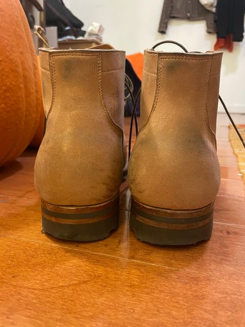 Photo by BoozeHero on December 6, 2023 of the Viberg Service Boot in Horween Natural Crust Double Cordovan.