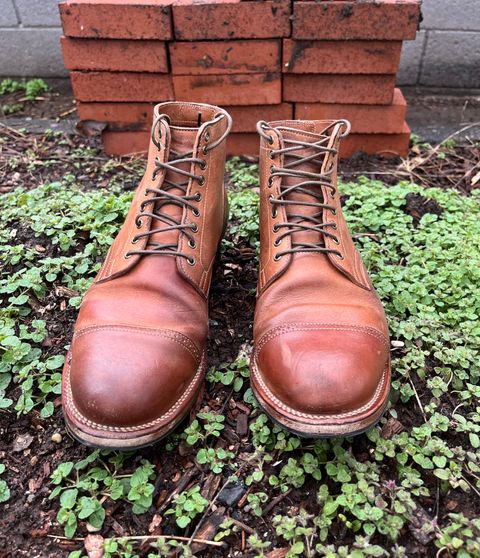 Photo by BoozeHero on March 5, 2024 of the Viberg Service Boot in Horween Natural Crust Double Cordovan.