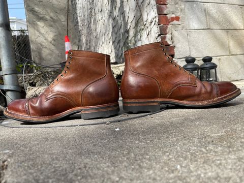 Photo by BoozeHero on April 20, 2025 of the Viberg Service Boot in Horween Natural Crust Double Cordovan.
