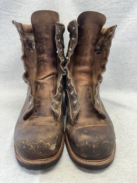 Photo by FtValloniaStreaker on April 3, 2024 of the Hall's Lace-To-Toe Lineman Boot in Brown Crazy Horse Oiled Leather.