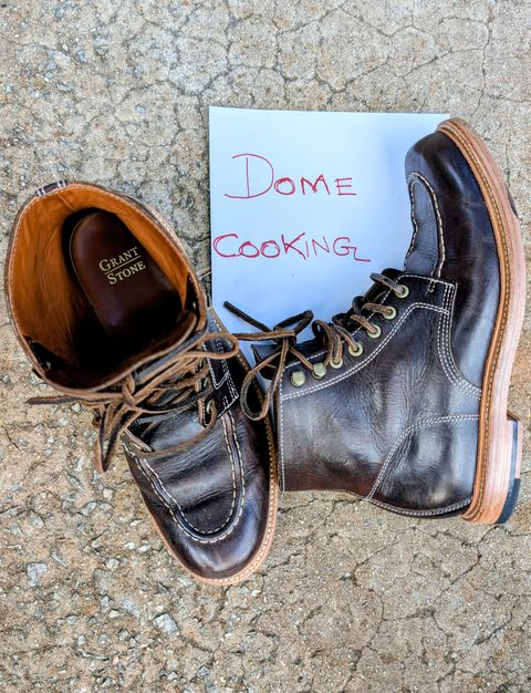Photo by SIDO on November 2, 2025 of the Grant Stone Brass Boot in Dark Snuff Oiled Shoulder.