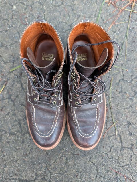 Photo by SIDO on February 4, 2026 of the Grant Stone Brass Boot in Dark Snuff Oiled Shoulder.