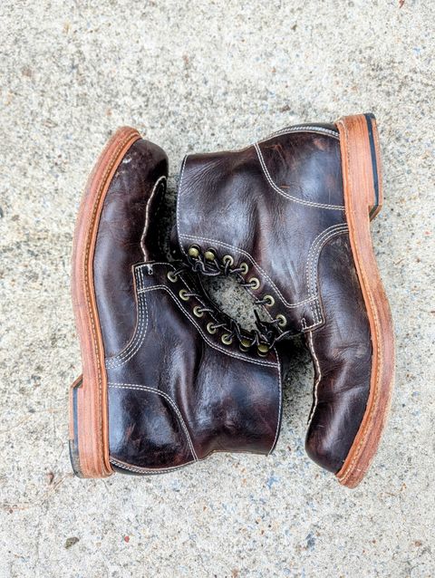 Photo by SIDO on March 1, 2026 of the Grant Stone Brass Boot in Dark Snuff Oiled Shoulder.