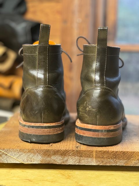 Photo by cobblertobias on December 1, 2023 of the Bordon Tukano Boots in Wickett & Craig Olive H Latigo.