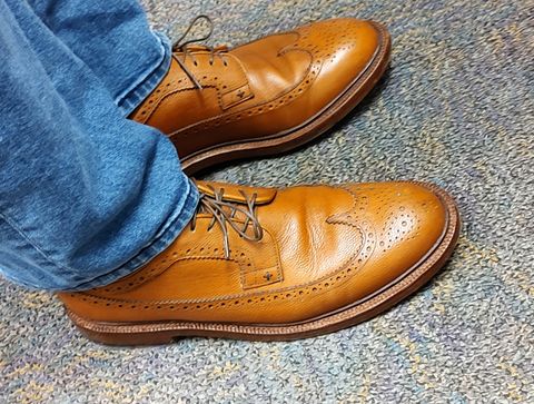 Photo by prospect_joe on February 15, 2023 of the Grant Stone Longwing in Horween Brown Pebble Grain.