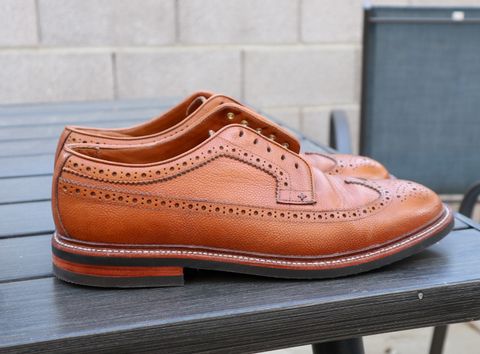 Photo by prospect_joe on June 19, 2024 of the Grant Stone Longwing in Horween Brown Pebble Grain.