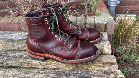 Photo by Dutchbootsguy on April 2, 2024 of the Frank's Boots Ground Pounder in Wickett & Craig Chestnut Oiled Latigo.