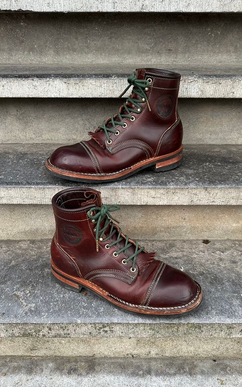 Photo by Dutchbootsguy on April 1, 2024 of the Frank's Boots Ground Pounder in Wickett & Craig Chestnut Oiled Latigo.