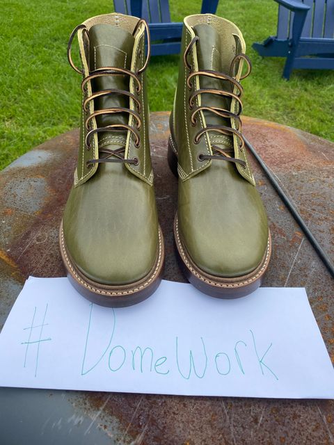 Photo by jononono on October 1, 2022 of the John Lofgren M-43 Service Shoes in Shinki Olive Shrunken Horsebutt.