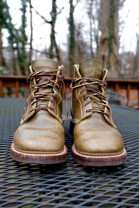 Photo by jononono on January 5, 2023 of the John Lofgren M-43 Service Shoes in Shinki Olive Shrunken Horsebutt.