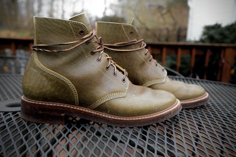 Photo by jononono on January 5, 2023 of the John Lofgren M-43 Service Shoes in Shinki Olive Shrunken Horsebutt.