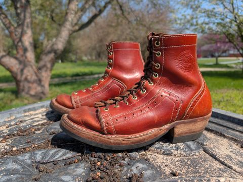 Photo by J.Seven on April 4, 2026 of the Frank's Boots Monkey Boot in Horween Olde English Dublin.