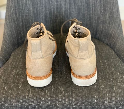 Photo by lonewolfpacman on December 5, 2023 of the Viberg Scout Boot in C.F. Stead Nomad Bokhara Nubuck.