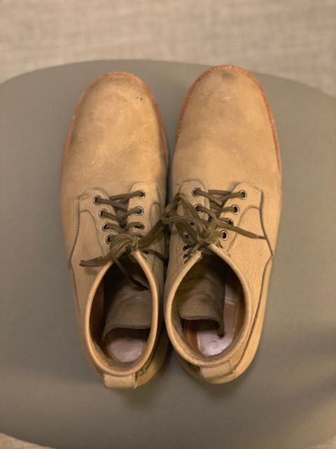 Photo by lonewolfpacman on February 6, 2024 of the Viberg Scout Boot in C.F. Stead Nomad Bokhara Nubuck.