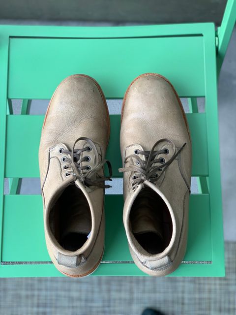 Photo by lonewolfpacman on April 2, 2024 of the Viberg Scout Boot in C.F. Stead Nomad Bokhara Nubuck.