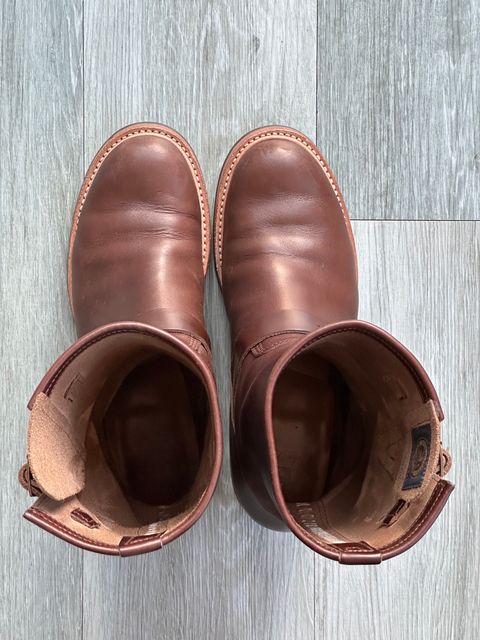 Photo by elliottjhill on December 1, 2023 of the John Lofgren Wabash Engineer Boots in Horween Chocolate Chromexcel.