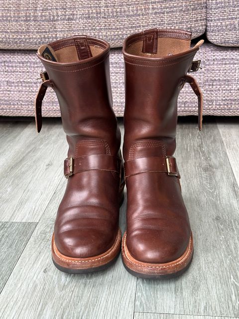 Photo by elliottjhill on April 2, 2024 of the John Lofgren Wabash Engineer Boots in Horween Chocolate Chromexcel.