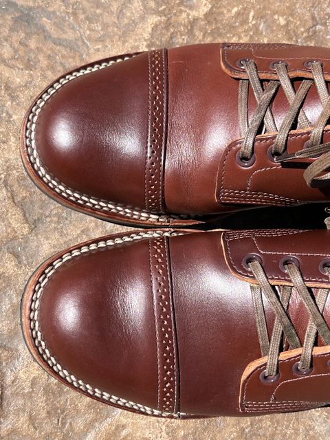 Photo by steverinde on April 6, 2024 of the Viberg Boondocker BCT in Horween Pigment Brown Workshoe Butt.