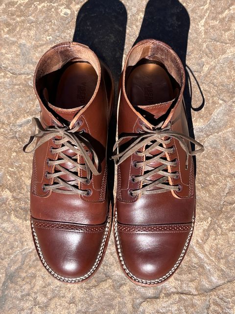 Photo by steverinde on April 6, 2024 of the Viberg Boondocker BCT in Horween Pigment Brown Workshoe Butt.